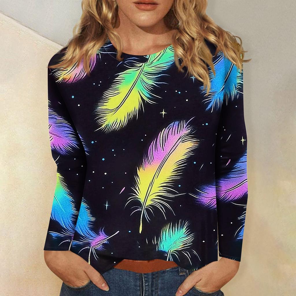 Long Sleeve Shirts For Women Cute Print Graphic Tees Blouses Dressy Casual Blouses Pleated Scooped Neck Tunic Tops Christmas