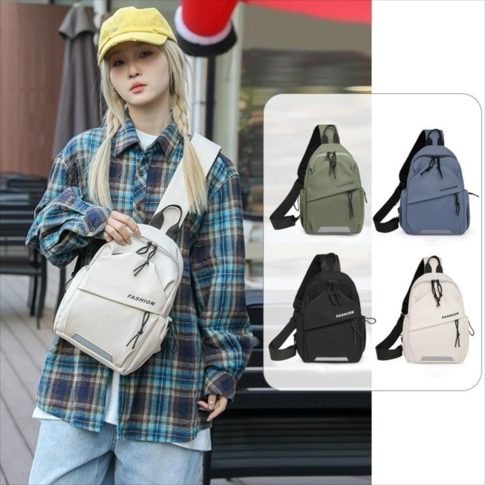 Solid Color Shoulder Crossbody Bag Multifunctional Sports Knapsack Cool Nylon Chest Bag  Male