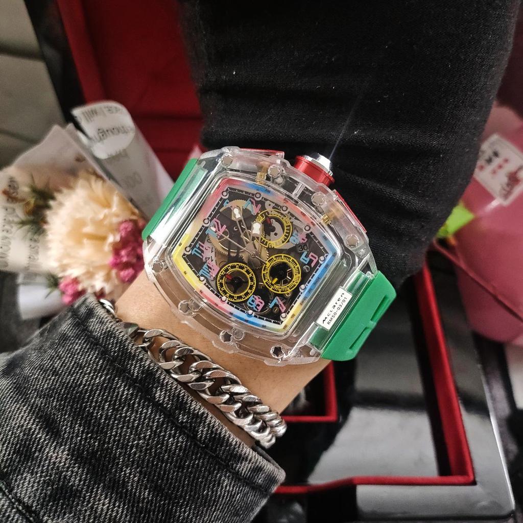 Colorful Transparent Multifunctional Chronograph Quartz Watch with Calendar and Tourbillon for Men and Women