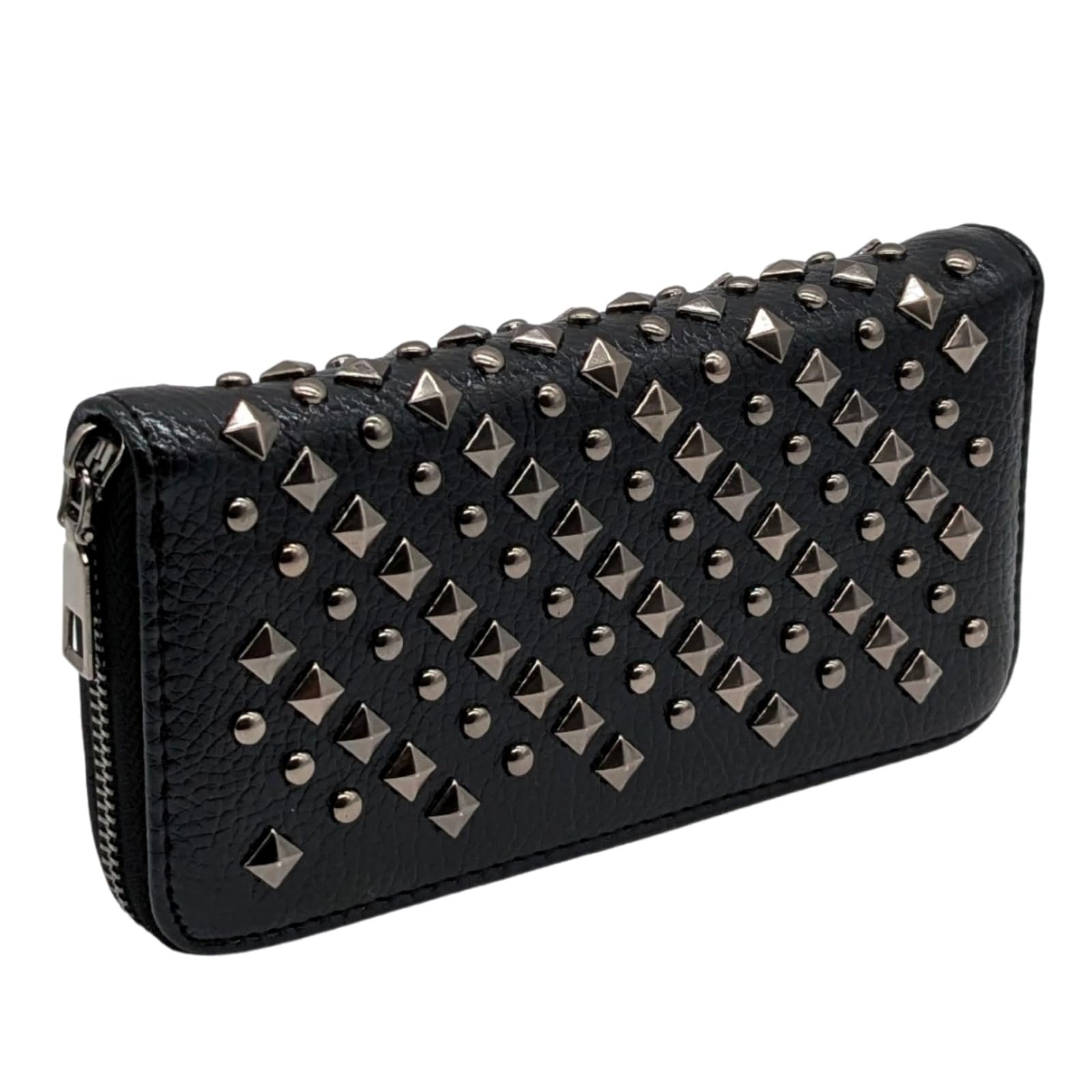

APOSITV Studded Wallet for Women, Black, Zippered, Card Slots, Long Wallet with Studs and Grained Finish