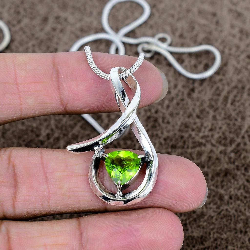 Peridot Gemstone Handmade 925 Sterling Silver Jewelry Pendant 1.65" KKG-570