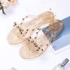 Nieten Fliege Flip-Flops Nieten Jelly Zehensandalen mit Schleife Sommer Schleife Flache Strand Regenstiefel