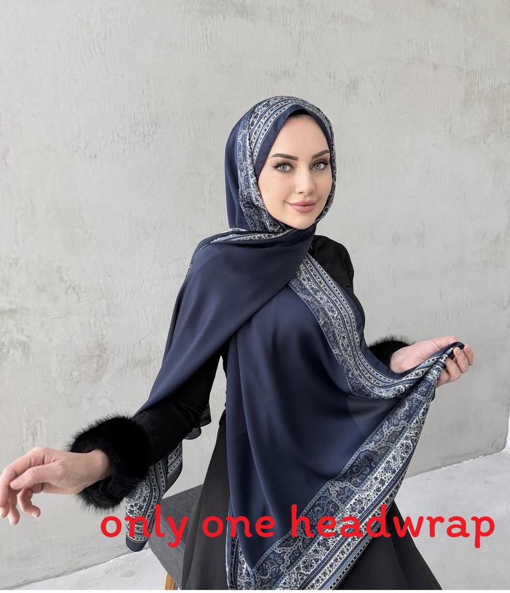 Дышащий полиэстеровый шифоновый головной платок с элегантным градиентным узором для повседневного использования тёмно-синий