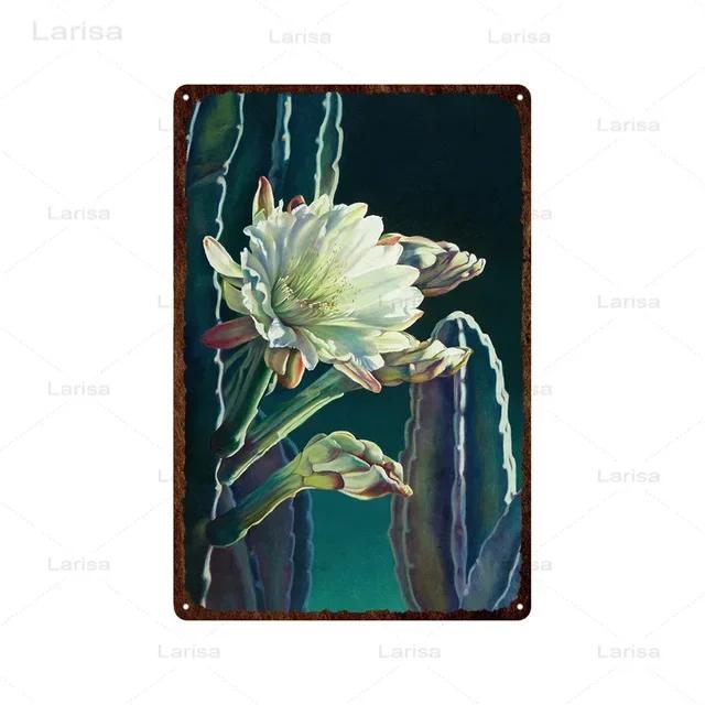Vintage Floral Metal Plaque  Green Plants  Cactus Tin Sign  Wall Decoration for Garden Kitchen Living Room  Iron Painting Home D
