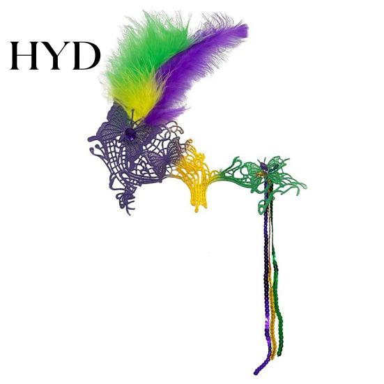 Lace And Bead Masque Masquerade Carnival for Women Mardi Gras Purple Green Yellow Feathered Feather Prom Ball Wedding Halloween Party Favors Vibrant