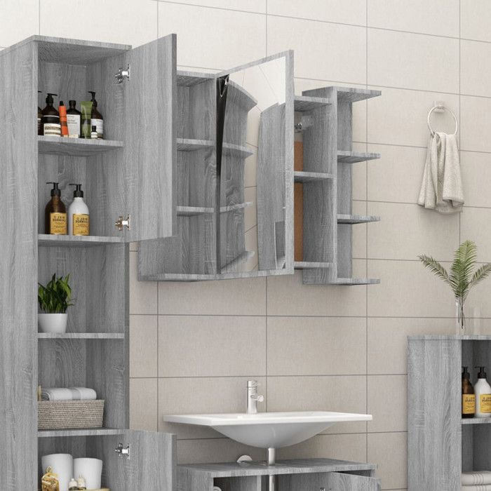 VidaXL Bathroom Mirror Cabinet Sonoma Grey 80x20.5x64cm Wood 815523