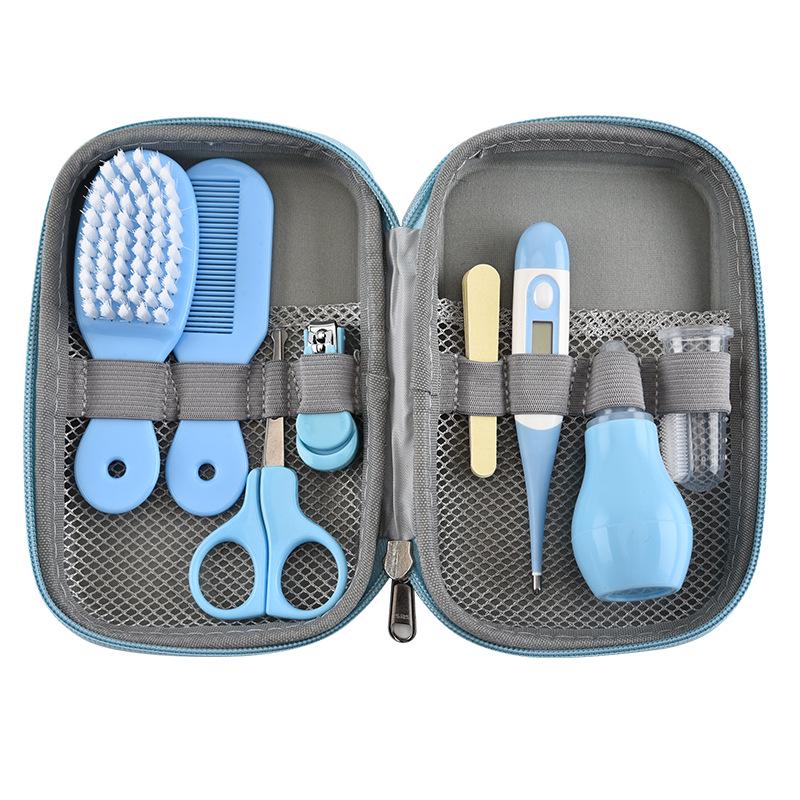 EVA Baby Care Set: 8-Piece Kit with Nasal Aspirator, Nail Clippers, and Cartoon Design