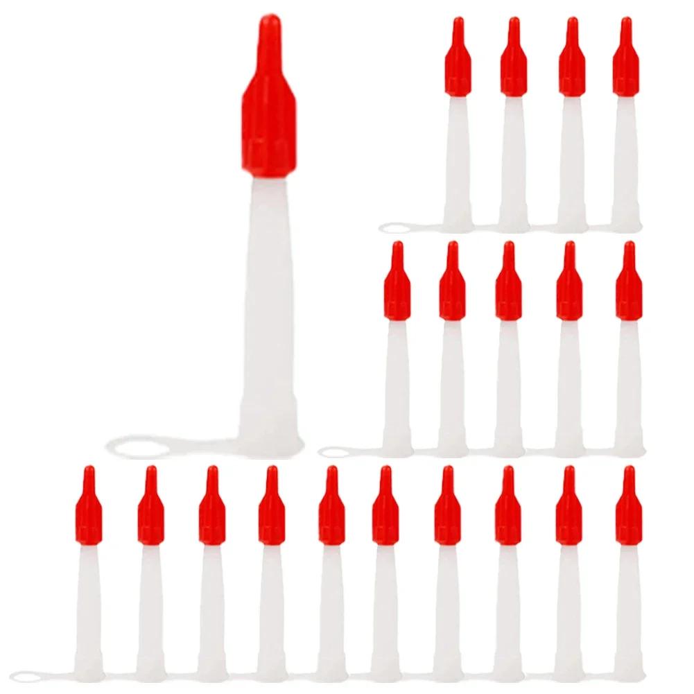 Complete Set of 20 Silicone Caulk Nozzles with Airtight Red Screw Tops Perfectly Designed for Long Term Use Without Hardening