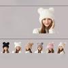Girls' cute wool ball knitting hat in winter retro thick needle Fried Dough Twists plush edge splicing ear protection wool hat