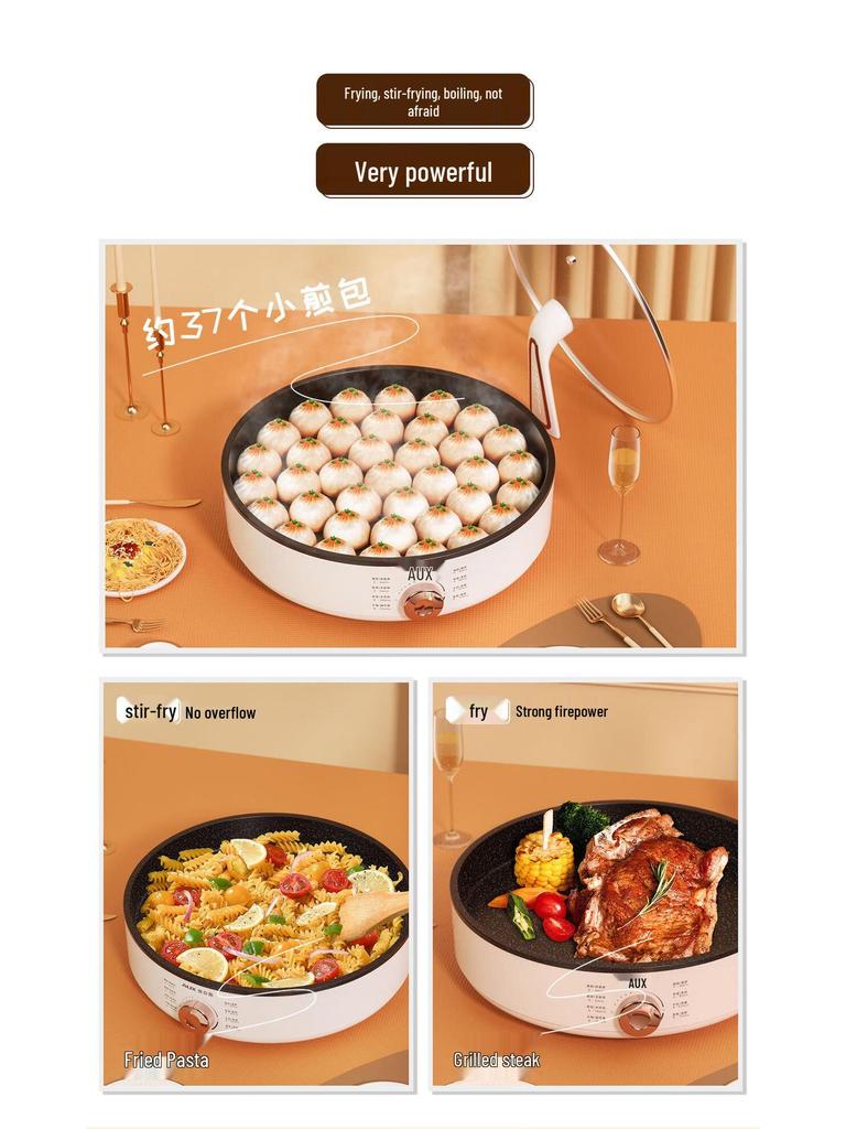 AUX Extra-Large Non-Stick Maifan Stone Deep Dish Grill Pan with Steamer Option