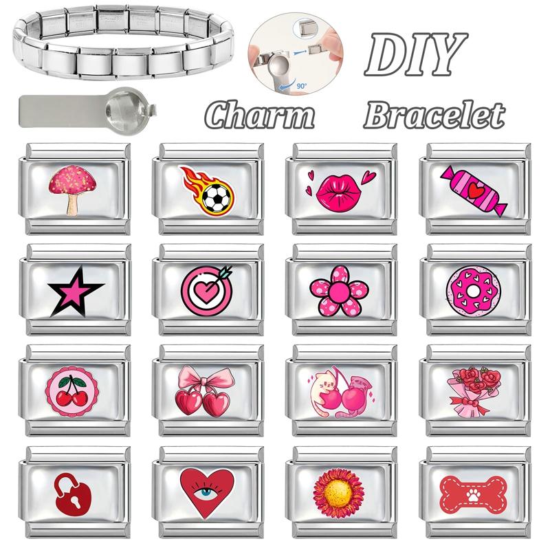 Wholesale Romantic Rose Candy Cherry Mushroom Lips Star Eye Italian Link Fit 9mm Stainless Steel Bracelet Making DIY Charm Gift