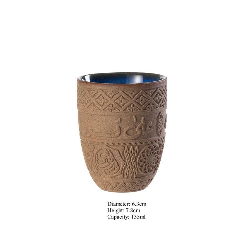 High Quality Bulk Handmade Arabic Middle East Style Relief Without Handle Espresso Ceramic Coffee Tea Cups 135-280ml