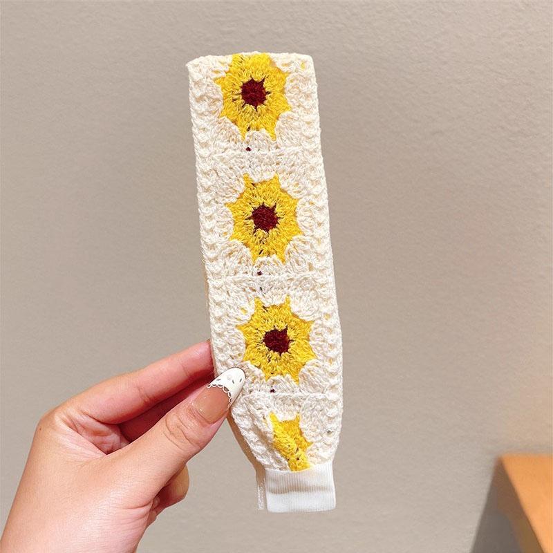 Knitting Colorful Flower Print Velcro Headband For Women Girls Sweet Hair Ornament Headwear Hair Band Hair Accessories