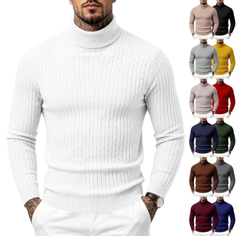 Men's Cable Knit Turtleneck Sweater, High Neck Long Sleeve Chunky Knit Pullover, Winter Casual Warm Knitwear for Men