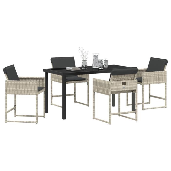 VidaXL Ensemble de salle à manger de jardin 5 pièces avec coussins en rattan poly gris clair 3380025