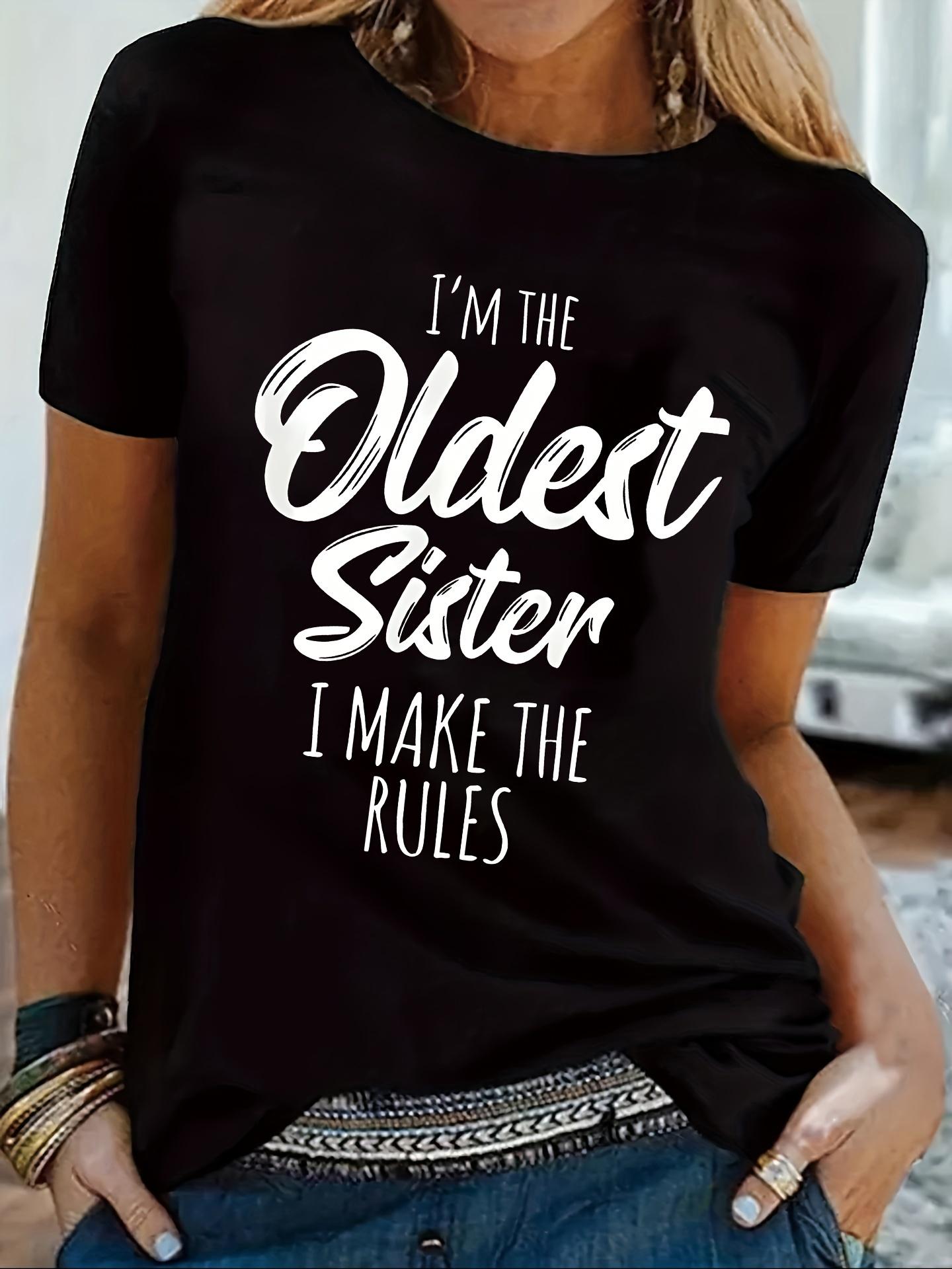 

Футболка с принтом надписи «Старшая сестра», повседневный топ с коротким рукавом и круглым вырезом для весны и лета, женская одежда 4XL