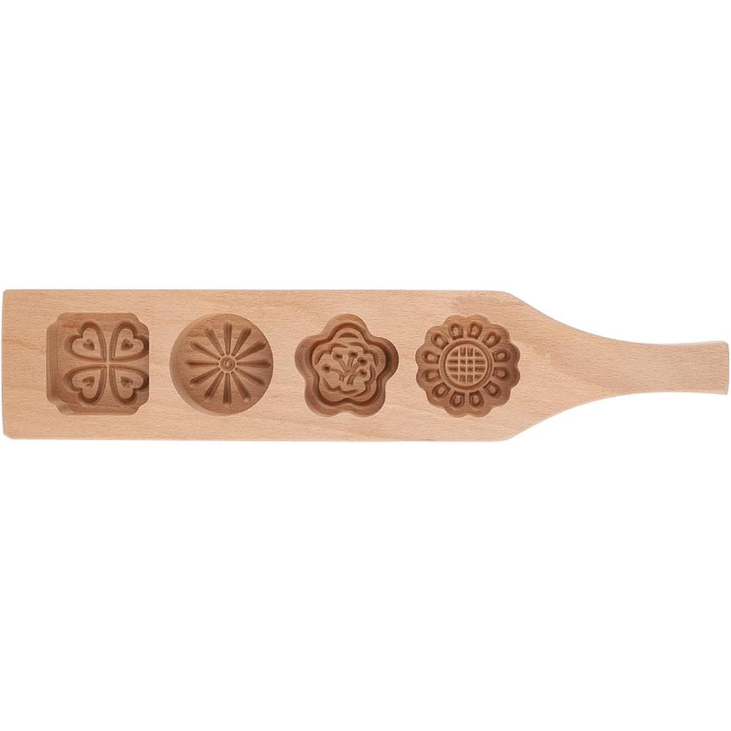 Wooden 4 Flower Pattern DIY Handmade Press Food Pastry Biscuit Cookie Pumpkin Pie Baking Tool for Home Bakery Dessert Shop(Pattern Two)