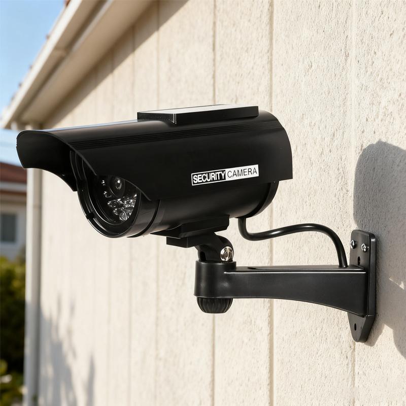 Solar Fake Bullet Security Camera Dummy Surveillance System, Red LED Lights Anti-Theft,Indoor Outdoor Deterrent Home Office