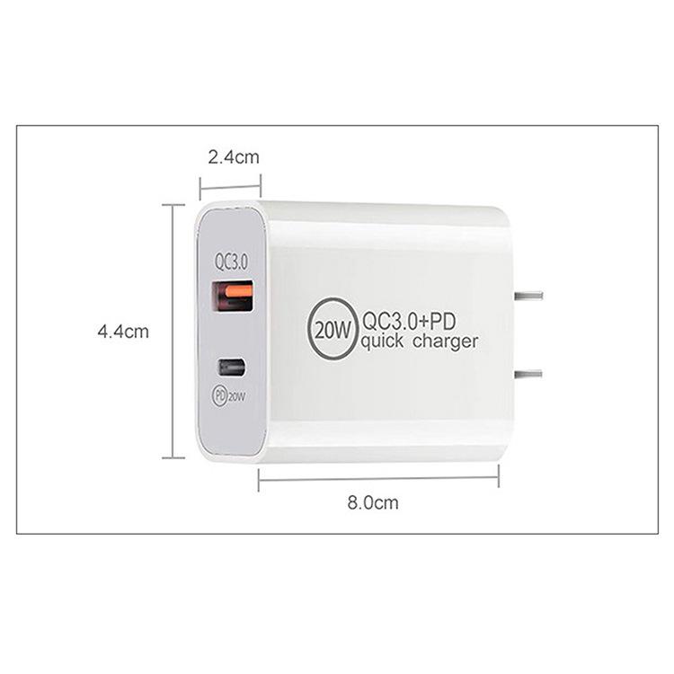 PD20W Fast Charger: Dual Port A+C QC3.0 Set for Apple 12, EU/US Plug Compatible