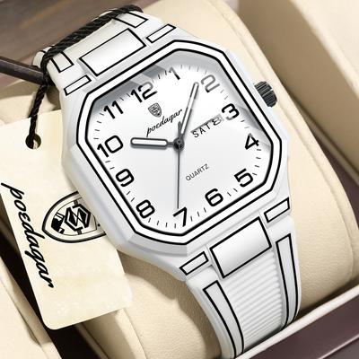 POEDAGAR Luxury Sports Fashion Man Wristwatch Waterproof Luminous Date Week Quartz Men's Watches Silicone Strap Casual Men Watch