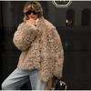 Cappotto da donna in pelliccia sintetica con pieghe tinta unita, manica lunga, tasca, cardigan, scollo a V, giacca da donna, invernale, casual, moda, capispalla, taglie forti