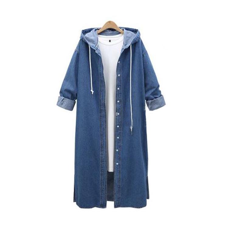 European Autumn Hooded Denim Trench Coat: New Arrival, Long-Sleeved, Single-Breasted.