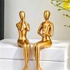 Shelf Sitter Statue Abstract Art Sculptures Matte Gold Sitting Thinker Figurine Seating Display Statue for Consoles Table, Shelf Arrangement and