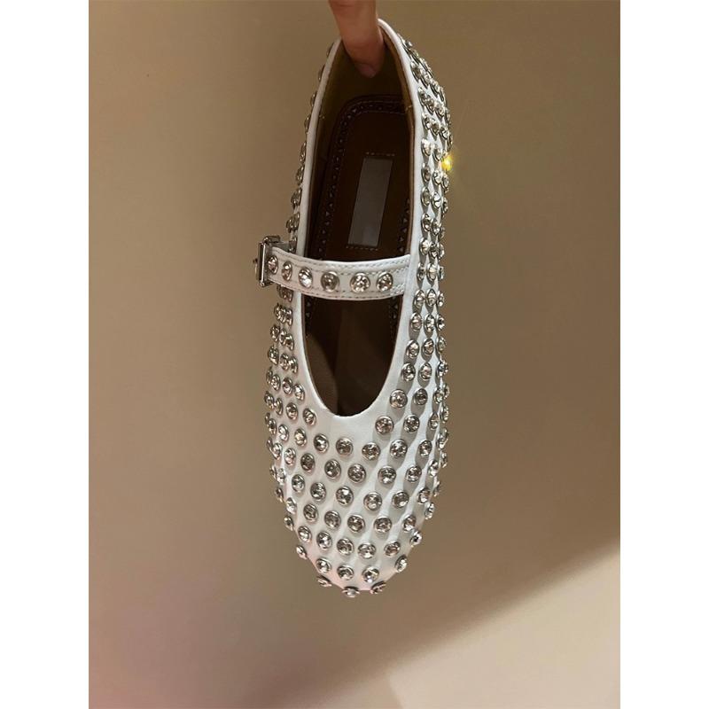 

Новые кожаные туфли Мэри Джейн с круглым носком и стразами, женские балетки на плоской подошве, удобные для танцев 43 Customization Contact Customer Service белый