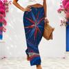 Women Plus Size Red Blue White Star Printed Loose Wide Leg Full Length Casual Pants
