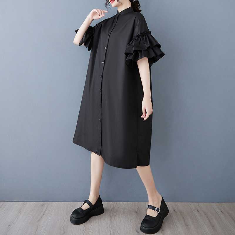 

Весенне-летнее платье с воротником-стойкой и рукавами-крылышками one size чёрный