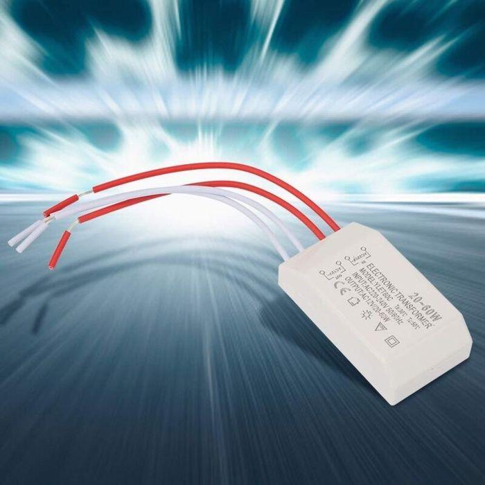 Transformateur électronique 220-240V vers 12V 20–60W compact compatible LED (6,5×3,5×2,1 cm)