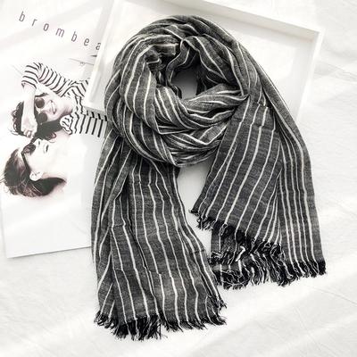 Autumn and Winter Striped Cotton and Linen Scarves for Women Classic Cotton and Linen Casual Silk Scarves for Men  New Pleated Literary Retro Shawls