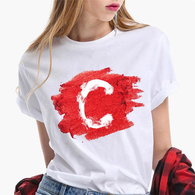 Women T Shirt Harajuku Summer 26 Alphabet K Print Woman Tee Tops Casual 90S Tshirt Femme Fashion Female T-Shirt