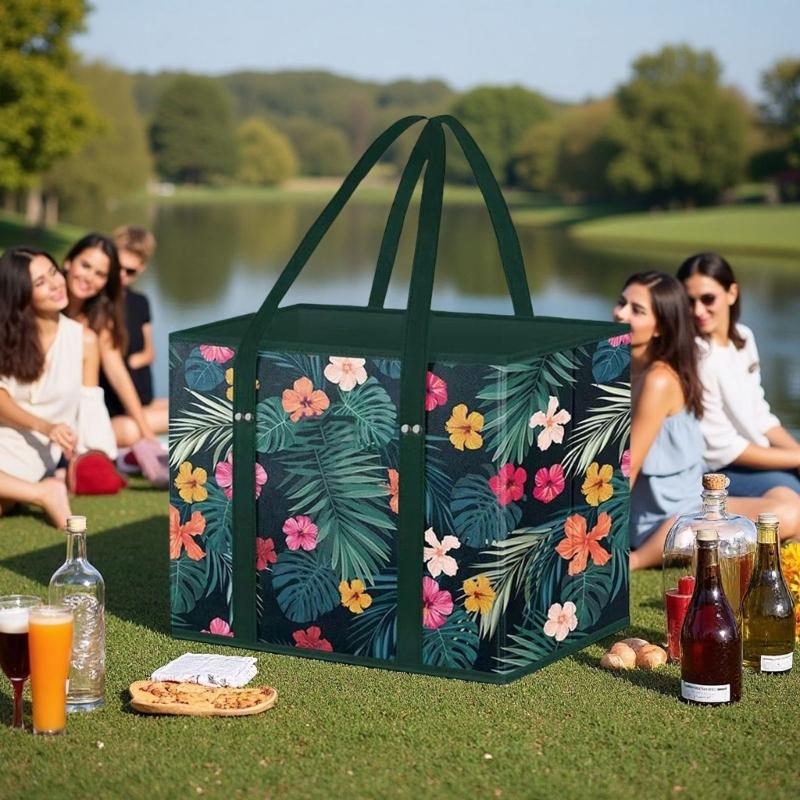 Foldable Grocery Basket With Large Capacity Nonwoven Storage Bag with Reinforced Bottom For Supermarket Picnic