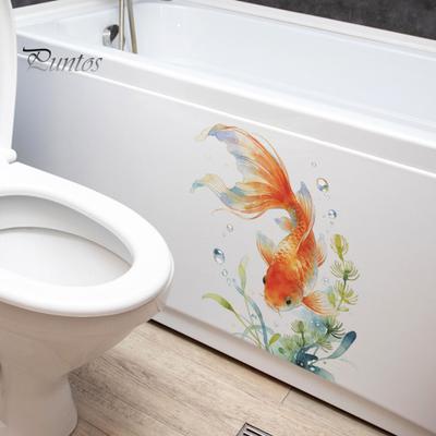 Nevyblednoucí samolepky do vany, akvarelové zlaté rybky, samolepka na víko toalety a samolepka na akvárium s vodními rostlinami, voděodolná PVC samolepka, samolepicí víko do koupelny