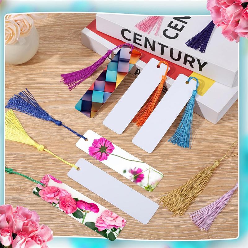 50 Sets Sublimation Blank Bookmarks, DIY Blank Aluminum Metal Bookmarks With Clear Bookmark Sleeves Tassels