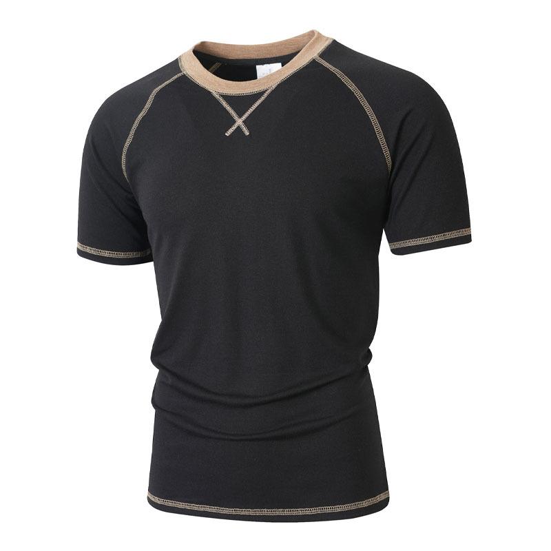 Mens Casual Short Sleeve Crew Neck Solid Color Stitching Outdoor T Shirt
