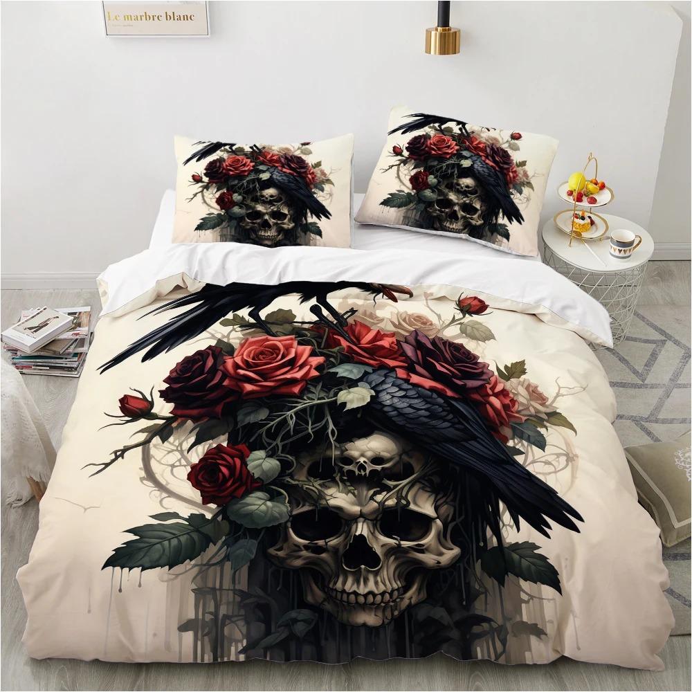 Black Skull Bedding Set Cartoon Comforter Sets Double Queen King Twin Full Size Duvet Cover Set Kids Girls White Bed Linen