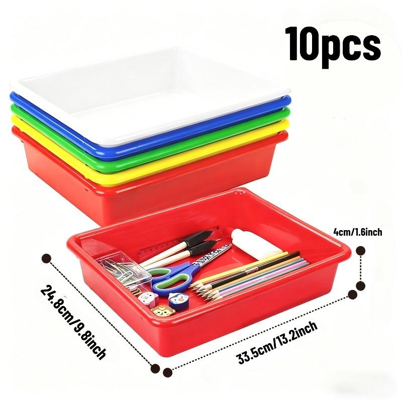 

10 Pack Storage Bins Multi-color Plastic Stackable Storage Trays A4 Size File Organization Art Trays for Office and Home Storage