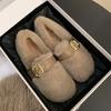 One pedal fairy mink hairy shoes female outer wear Internet celebrity Korean version soft flat beanie shoes female winter velvet cotton ladyshoes