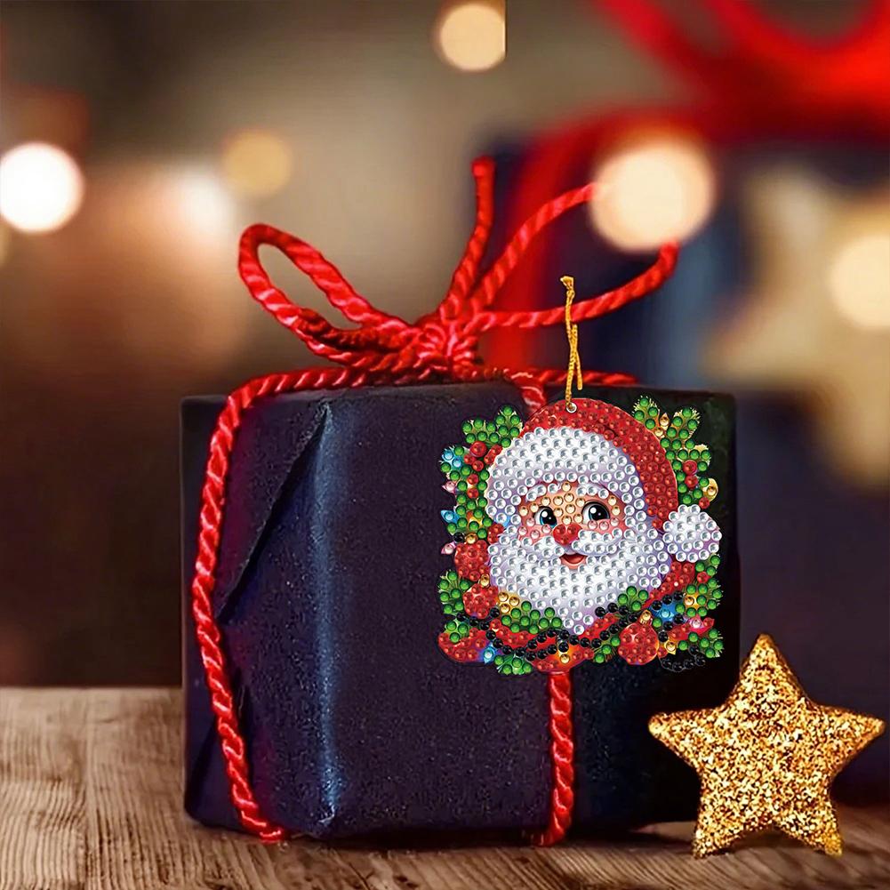 Weihnachtsthema 2D/Flach DIY Strass Diamant Malerei Fensteranhänger Einseitig Bohren Diamant Malerei Anhänger DIY Heimdeko Hängeanhänger