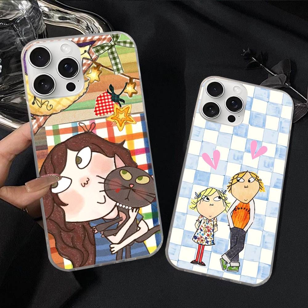 Charlie And Lola Anime Phone Case For iPhone 17 16 15 14 13 Pro Max 11 12 Plus Silvery Satin Silicone Back Case