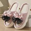 Fashion Linen Women Slippers 2025 Summer Home Slippers Comfortable Thick Sole Platform Ladies Fashion Bowknot Indoor Slipper Wholesale