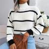 New Turtleneck Long Sleeved Women Striped Pullover Sweater Elegant Autumn Winter Loose Fashion Casual Office Tops Lady Knitwear Clothes