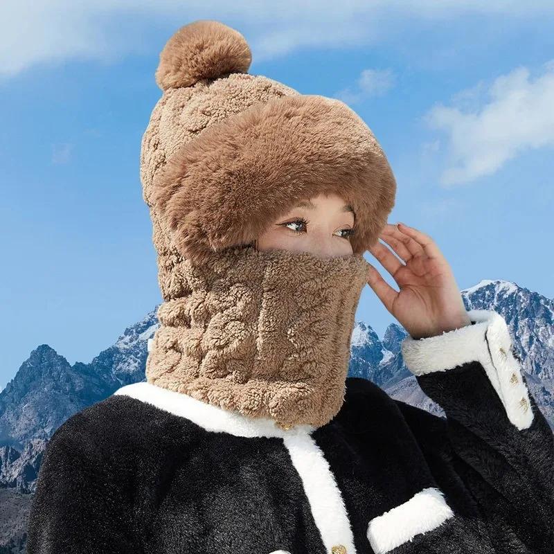 Warm Plush Knitted Hat for Women - Winter Ski Hat , Solid Color, Suitable for Autumn Winter Outdoor Use