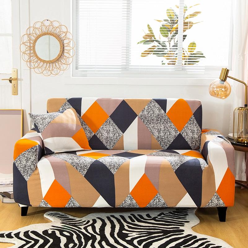 1pc Geometric Printed Stretch Sofa Covers With Elastic Band Furniture Protector For Bedroom Office Living Room Home Decor