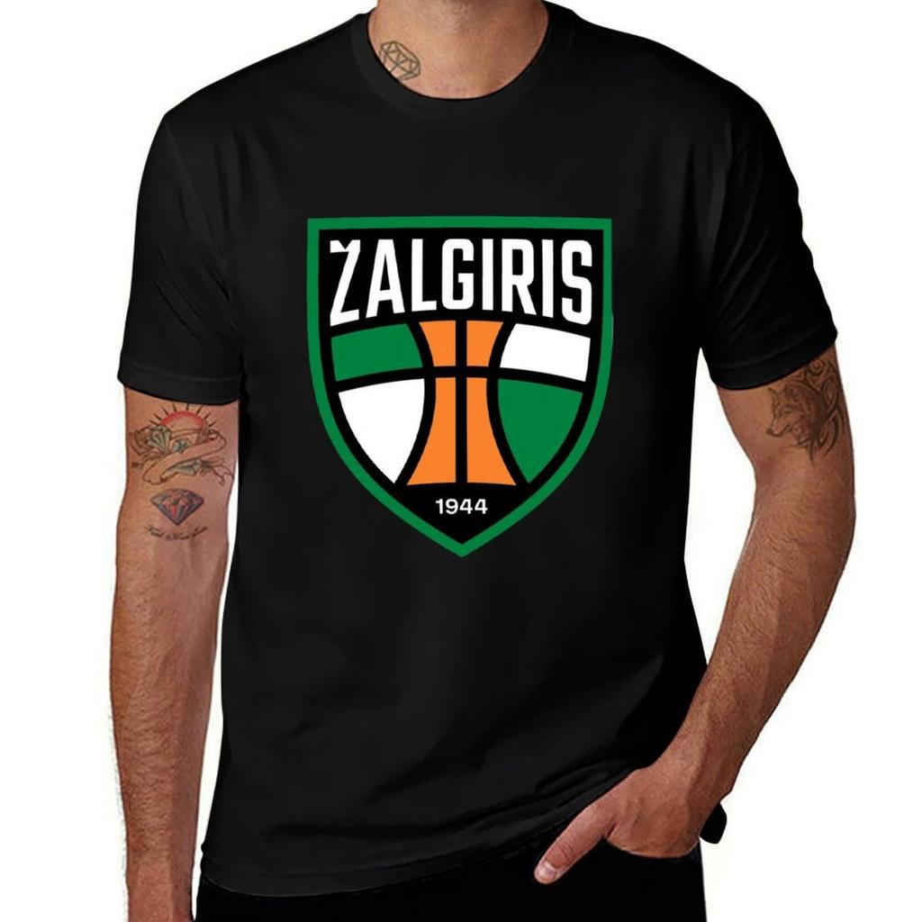 Men's ZALGIRIS 1944 Basketball Logo T-Shirt, Vintage Sports Team Print Cotton Tee, Casual Breathable Streetwear Top