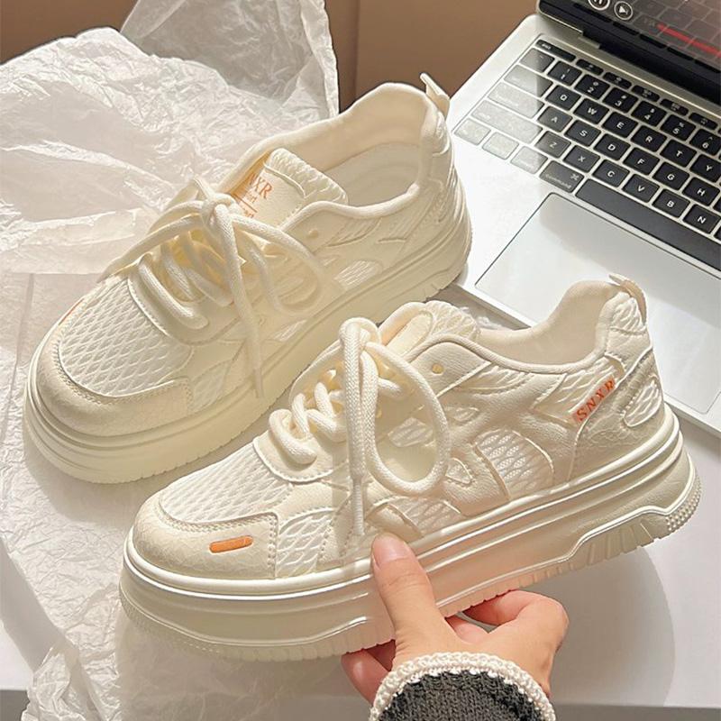 Fashion Concise Breathable Mesh Sports Shoes Women 2025 Beige Lace Up Lightweight Sneakers Woman Non Slip Platform Casual Shoes Mujer