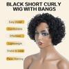 Women Synthetic Black Wigs With Bangs Short Curly Wigs for Daily Cosplay Natural Fluffy Hair Heat Resistant Fiber