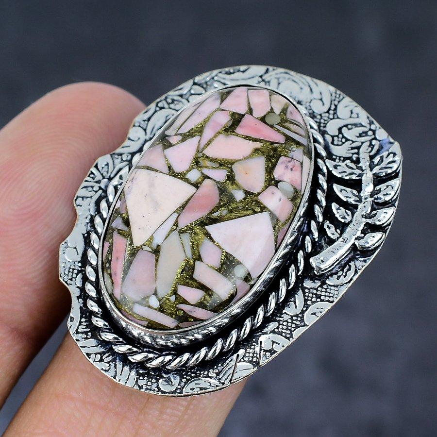Copper Pink Opal Gemstone 925 Sterling Silver Jewelry Ring Size 10